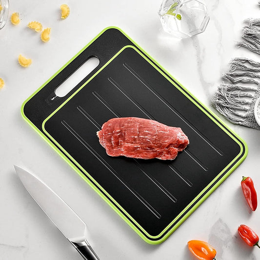 Quick Defrosting Board, 4 in 1 Cutting Board with Knife Sharpener, Fast Thaw Meat ＆ Frozen Food, Big Size Defrosting Tray with Grater, Double-Sided Frost Away Plate, Chopping Board (Black+Green)